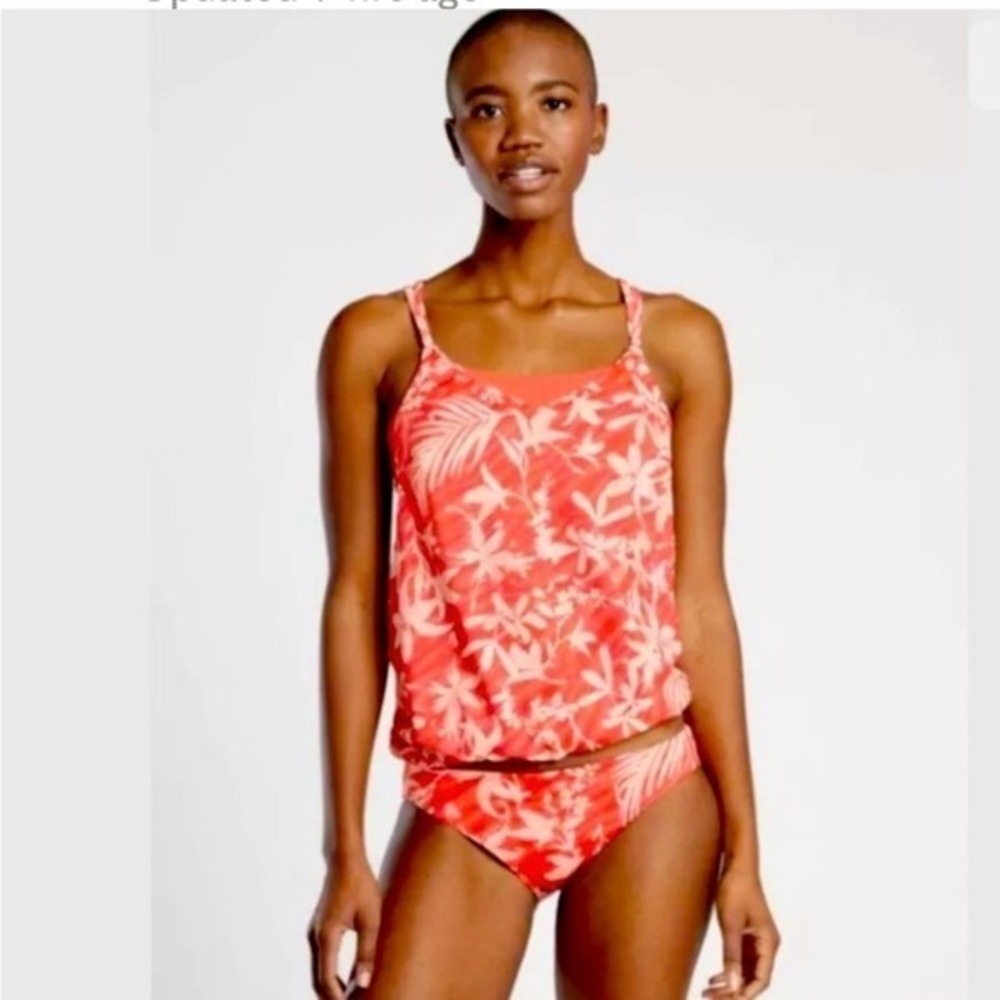 Athleta Floral Blouson Tankini Swimsuit 32DD 32D Small Tropical Resort Swim